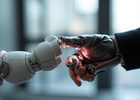 Ricercatori interagiscono con un prototipo robotico avanzato